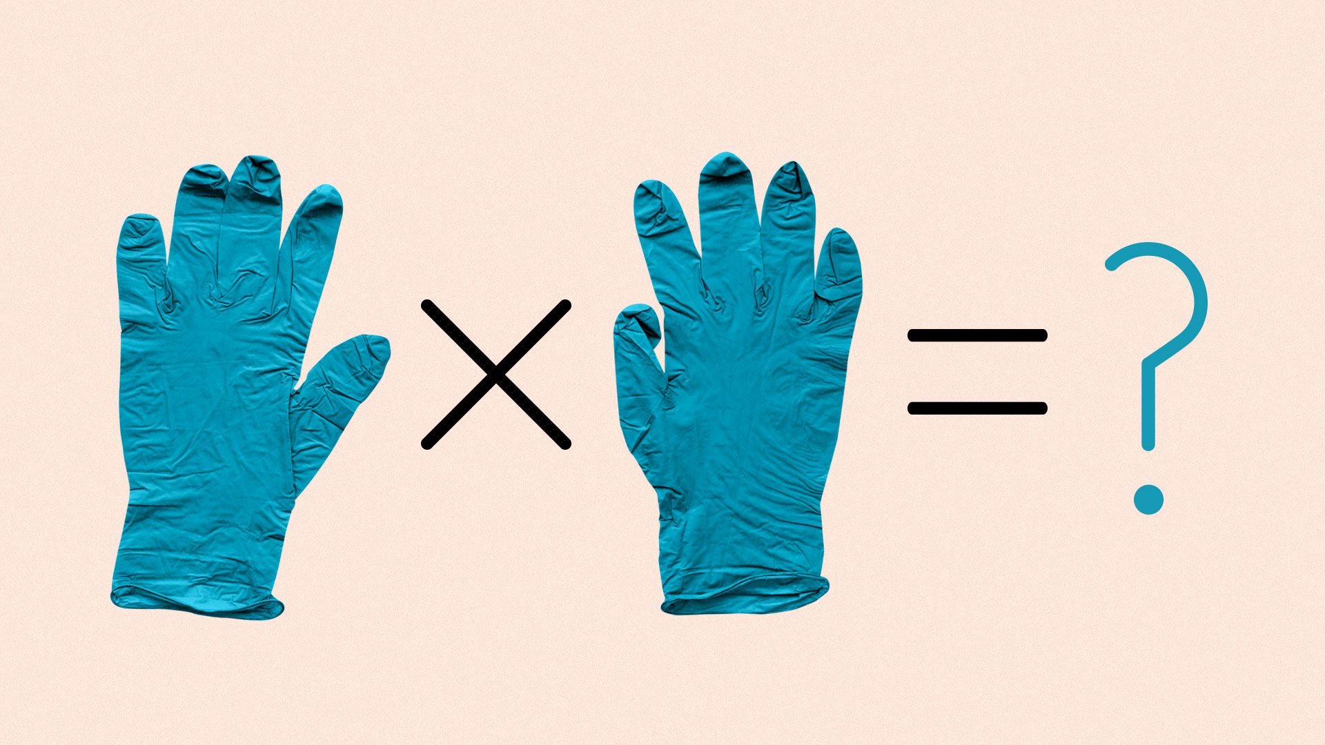 Illustration of latex gloves multiplication math problem.