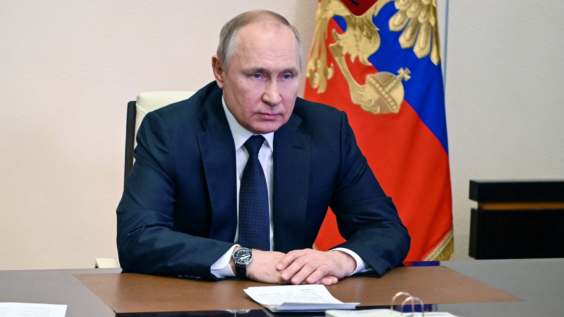 Russian President Vladimir Putin chairs a meeting with members of the Security Council