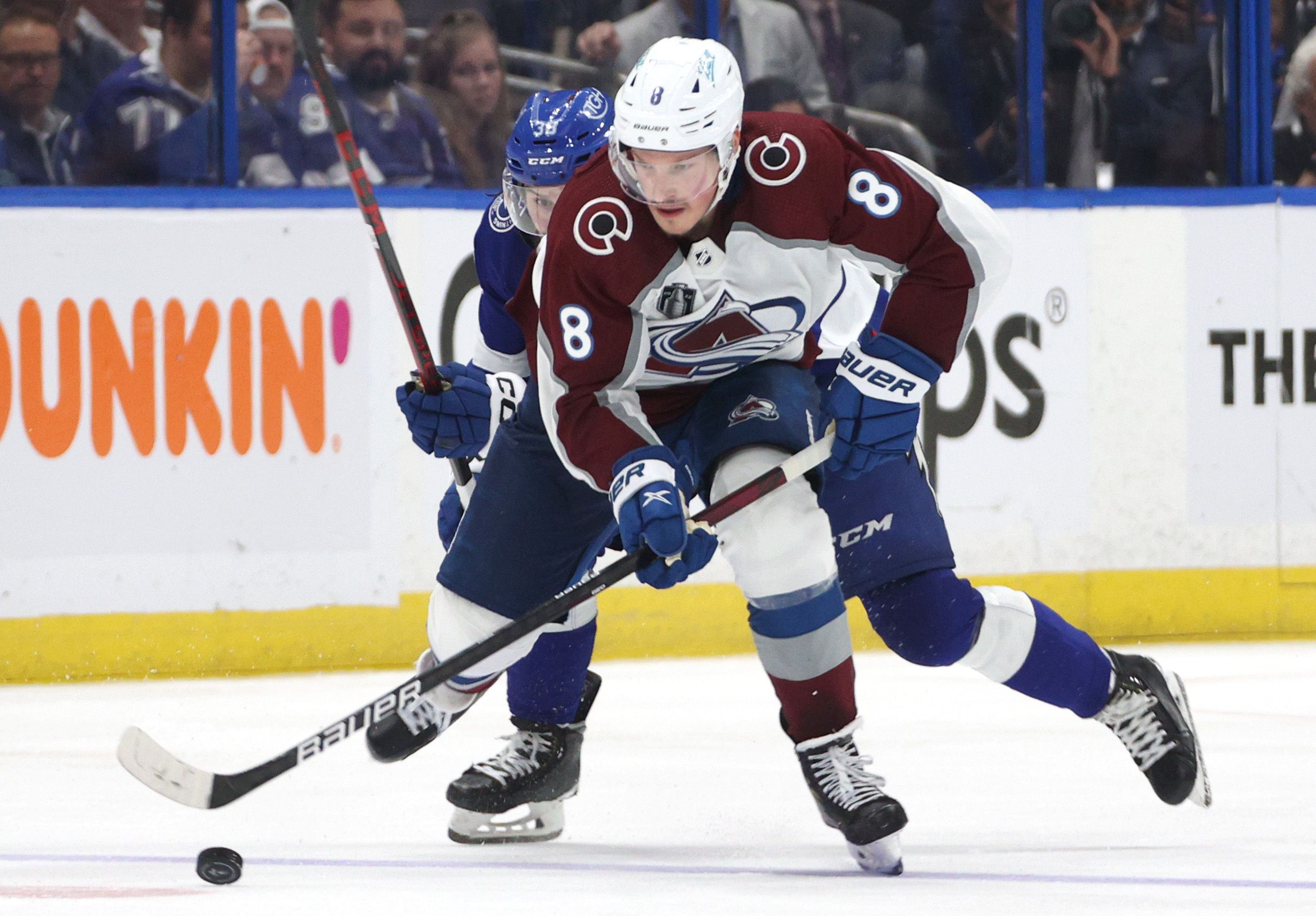 Defenseman Cale Makar played outstanding minutes and finished with 29 points in 20 games to win the NHL playoff's most valuable player award. Photo: Dave Sandford/NHLI via Getty Images
