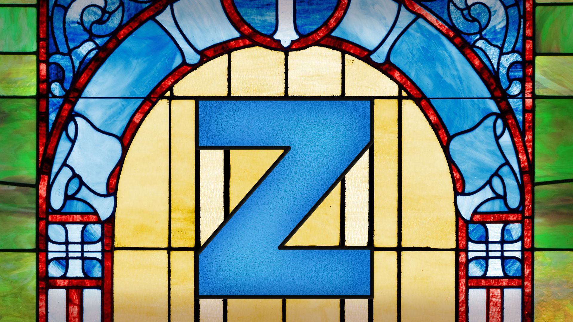 Illustration of the letter Z made out of stained glass.