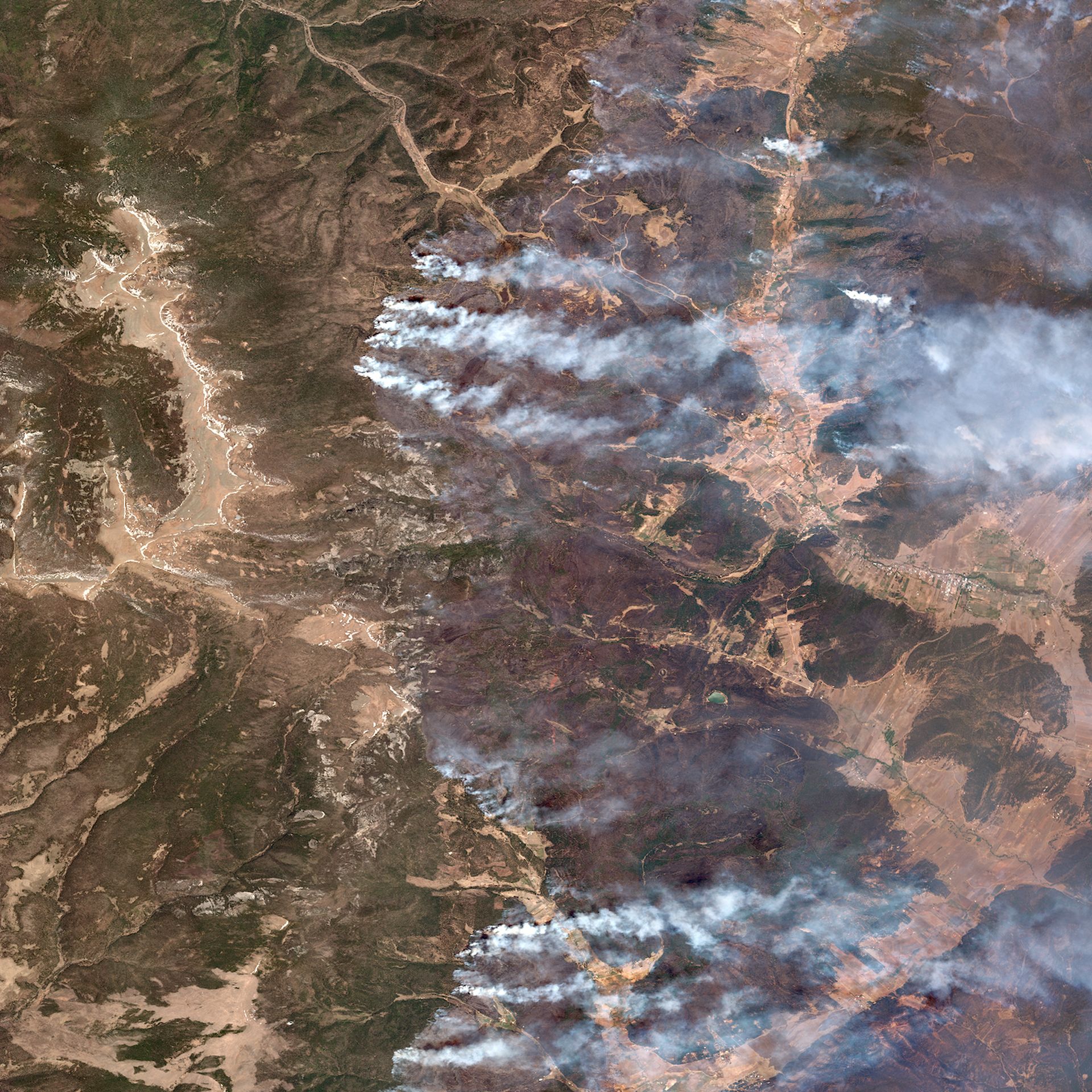 The Calf Canyon-Hermits Peak Fire seen from a Maxar satellite.