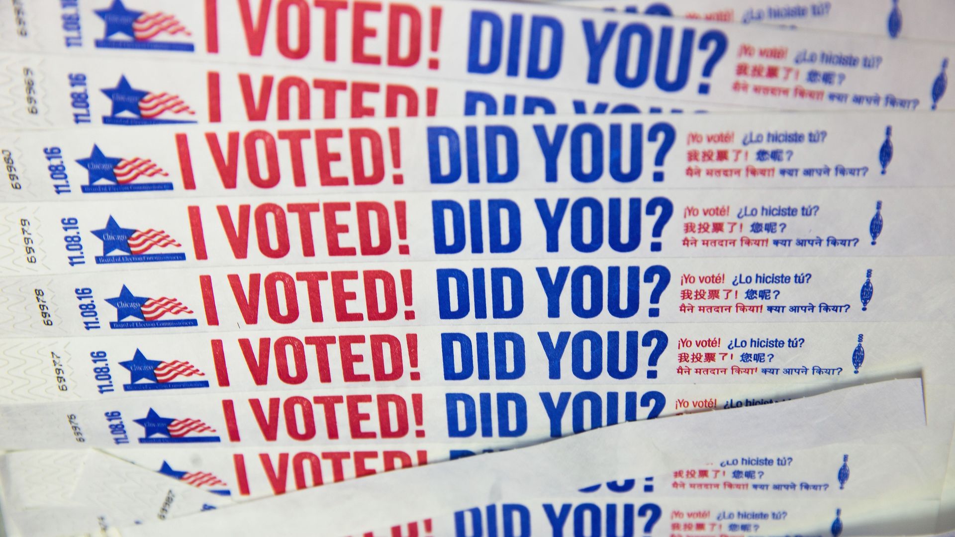 I voted! Did you? stickers in a row in red white and blue.