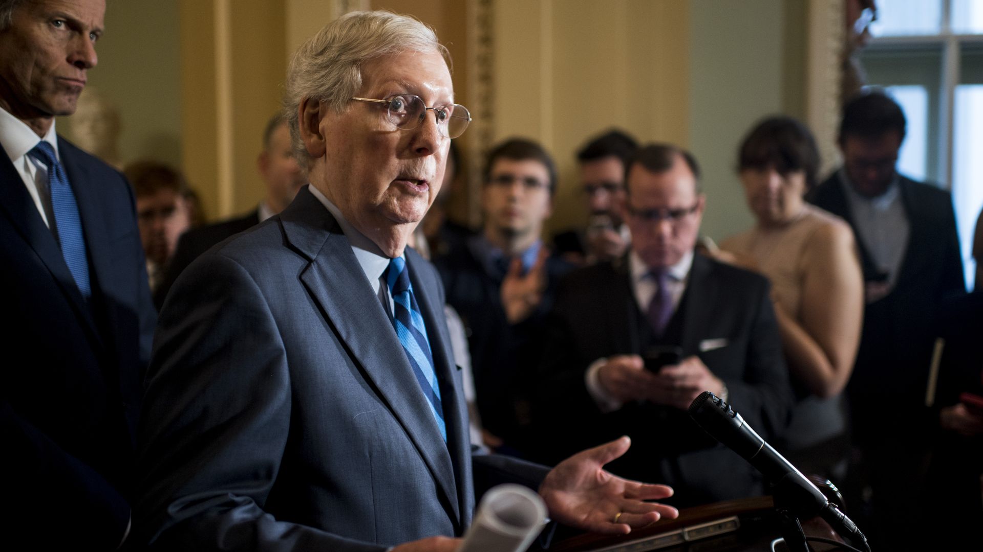  Senate Majority Leader Mitch McConnell, R-Ky., speaks during the press conference on Wednesday, Oct. 16, 2019