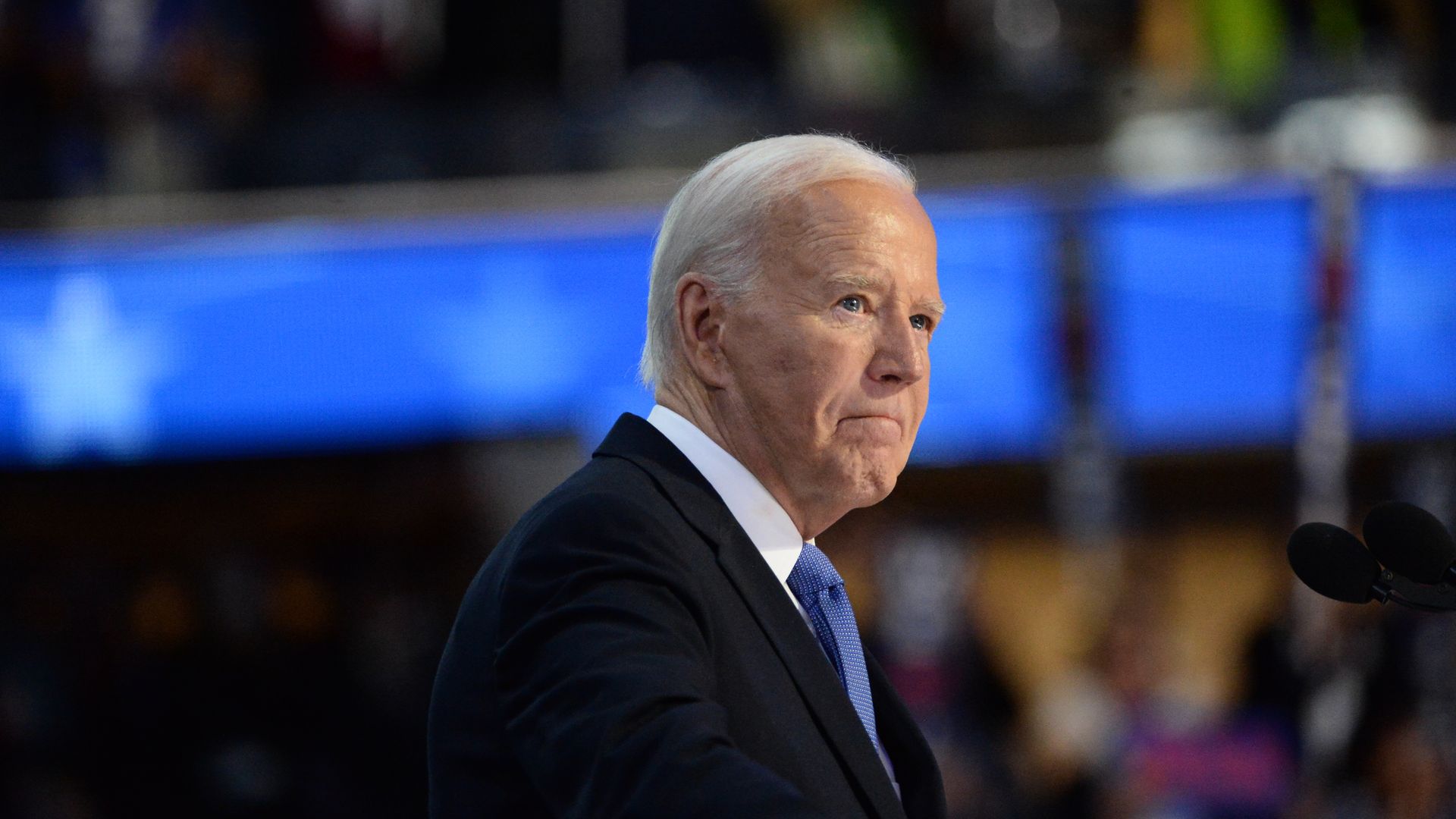 President of the United States Joe Biden delivered remarks on night one of the 2024 Democratic National Convention in Chicago, Illinois, United States on August 19, 2024. (Photo by Jacek Boczarski/Anadolu via Getty Images)