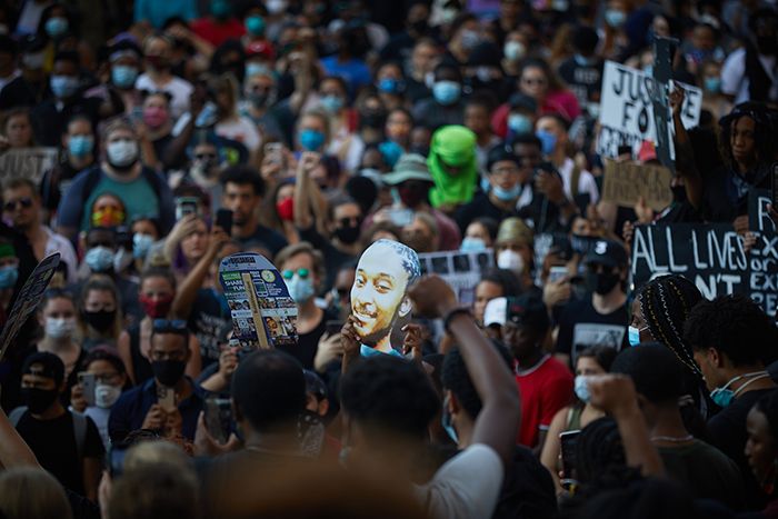 Justin Carr sign at Uptown protest June 2, 2020