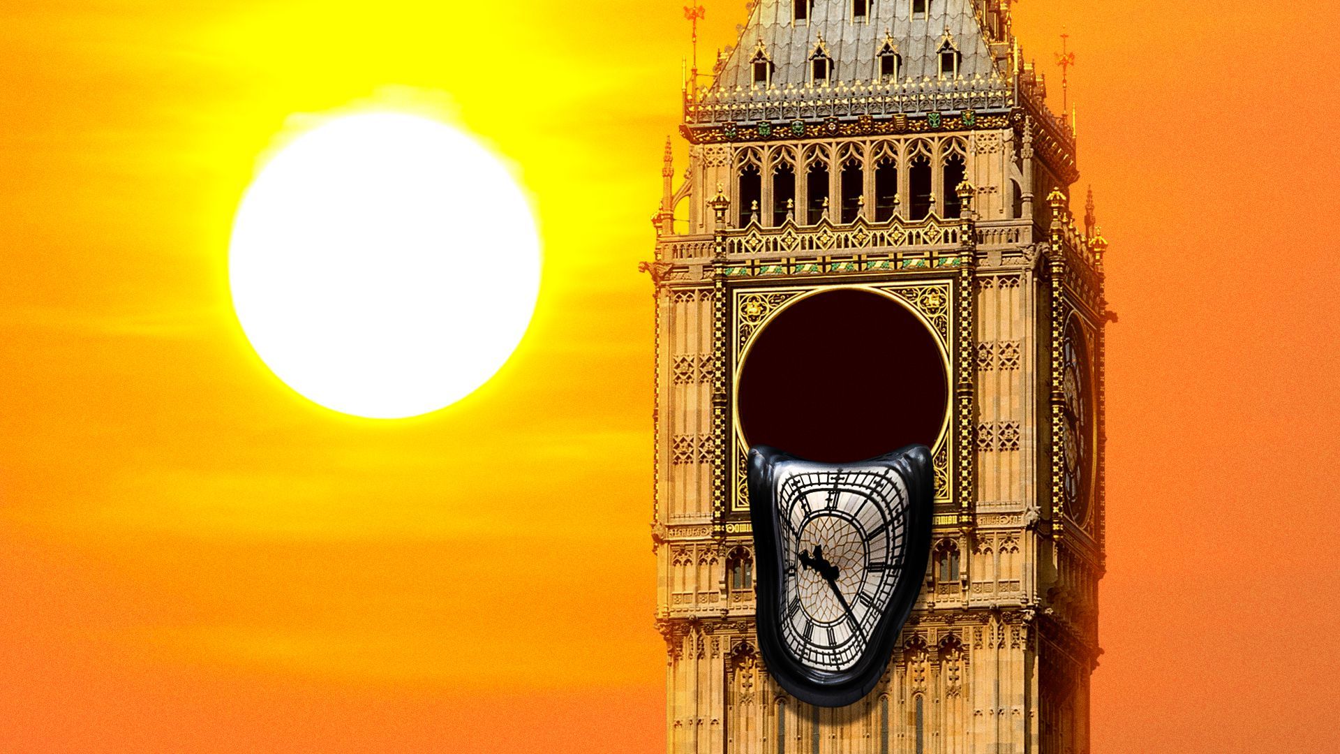 Illustration Big Ben, the clock in London, melting.