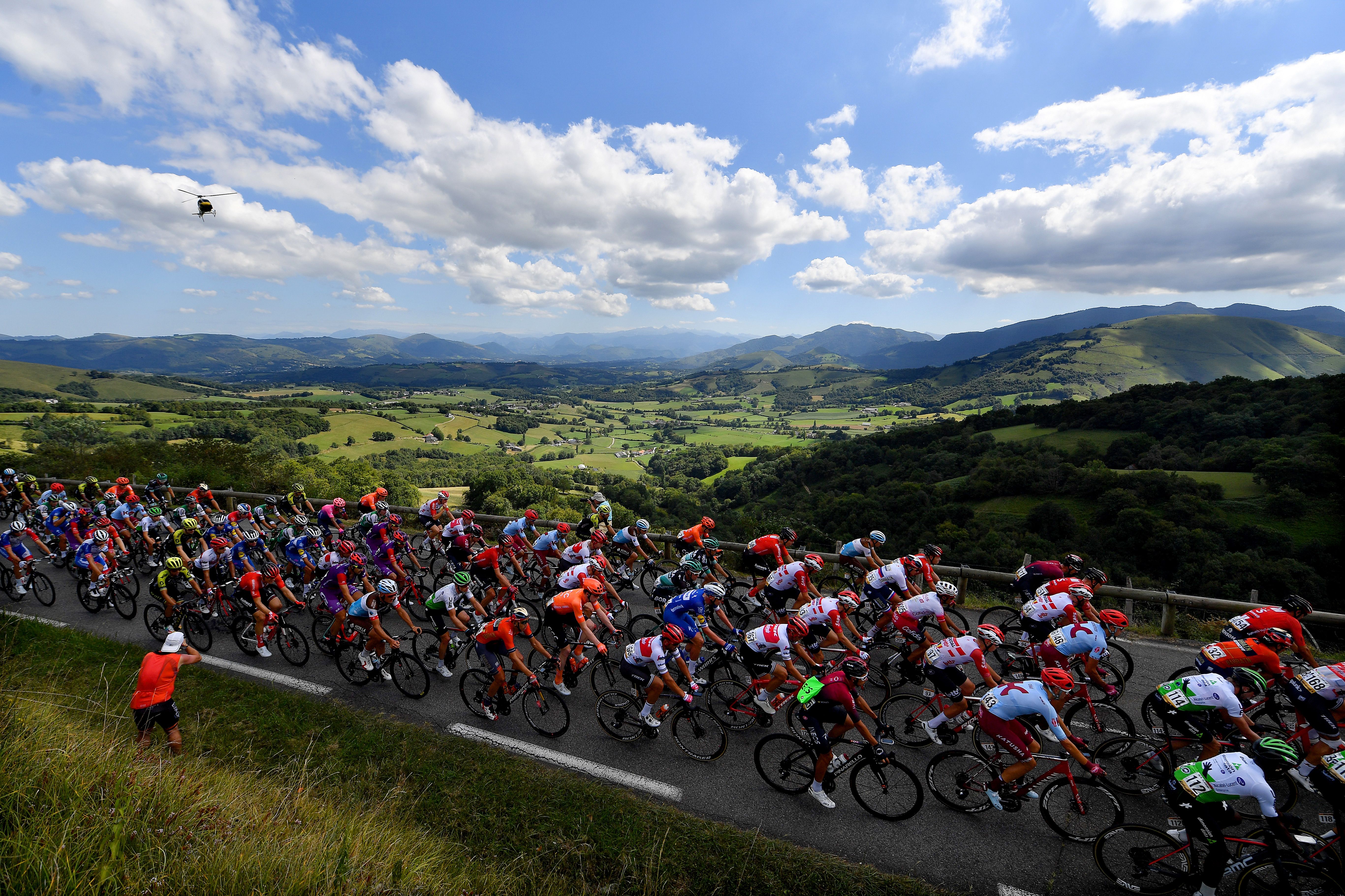 Cyclists riding through Spain