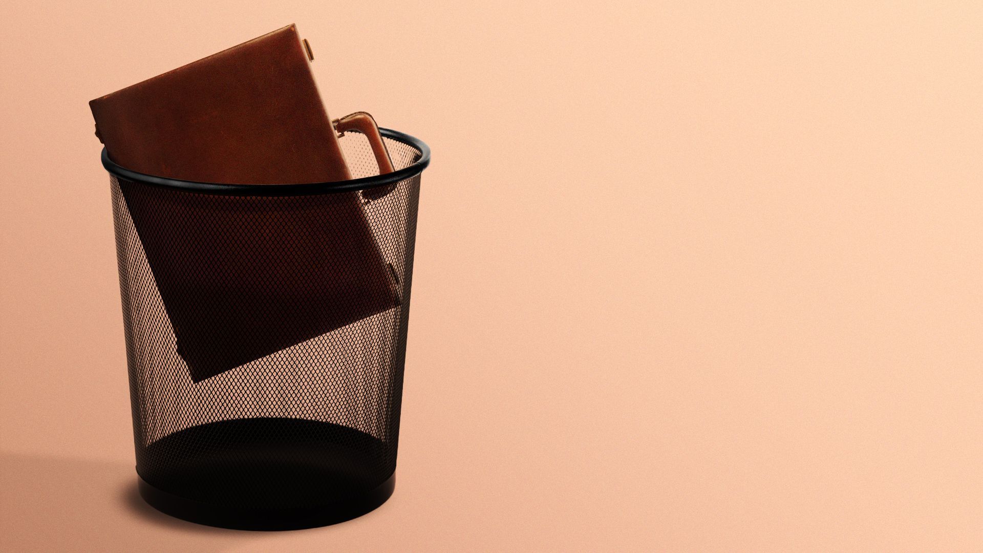 Illustration of a briefcase in a trash can.