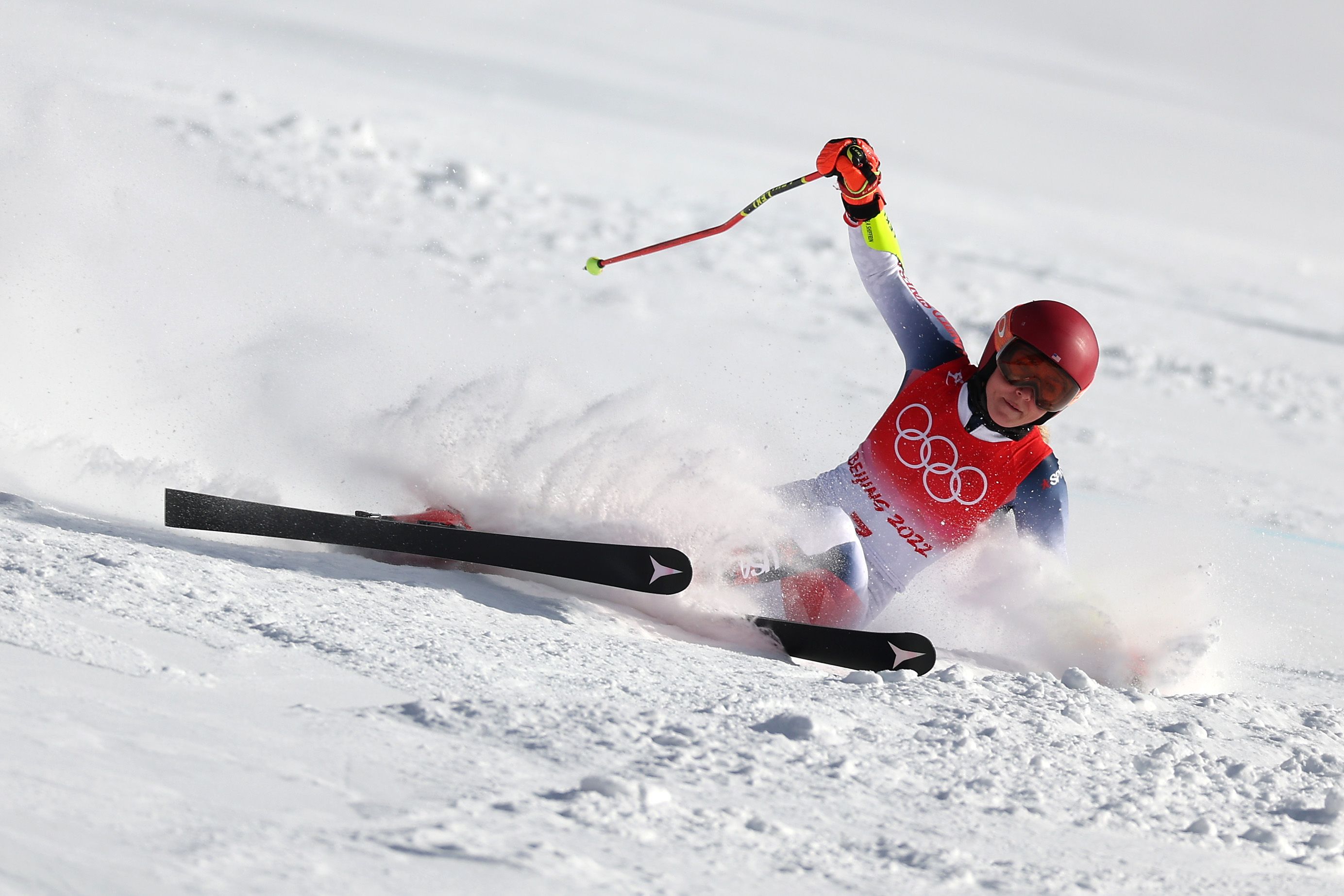 Mikaela Shiffrin crashed out of the giant slalom Monday on her first run.