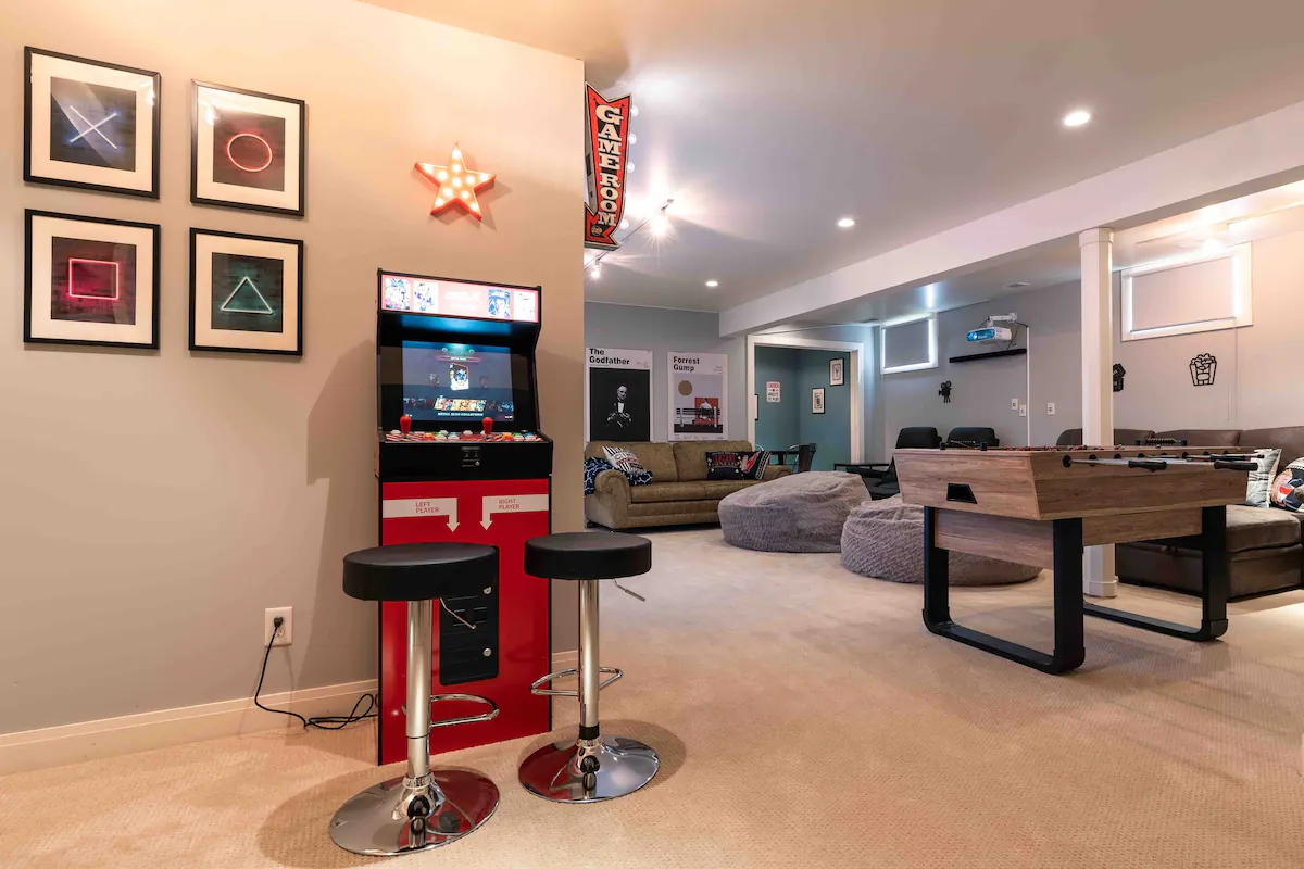 Game room inside artistic cottage in Saugatuck, Michigan