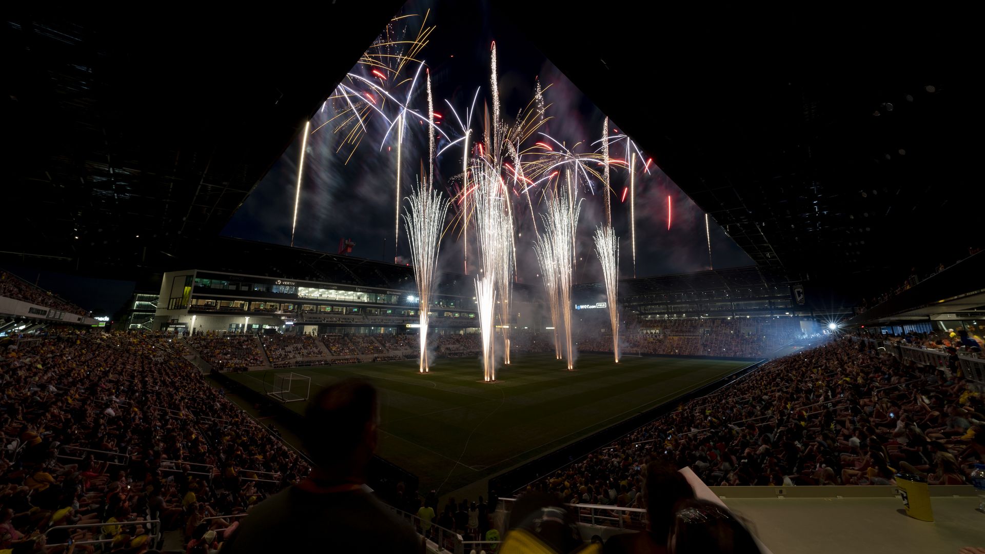 Fireworks are set off after a Columbus Crew game.