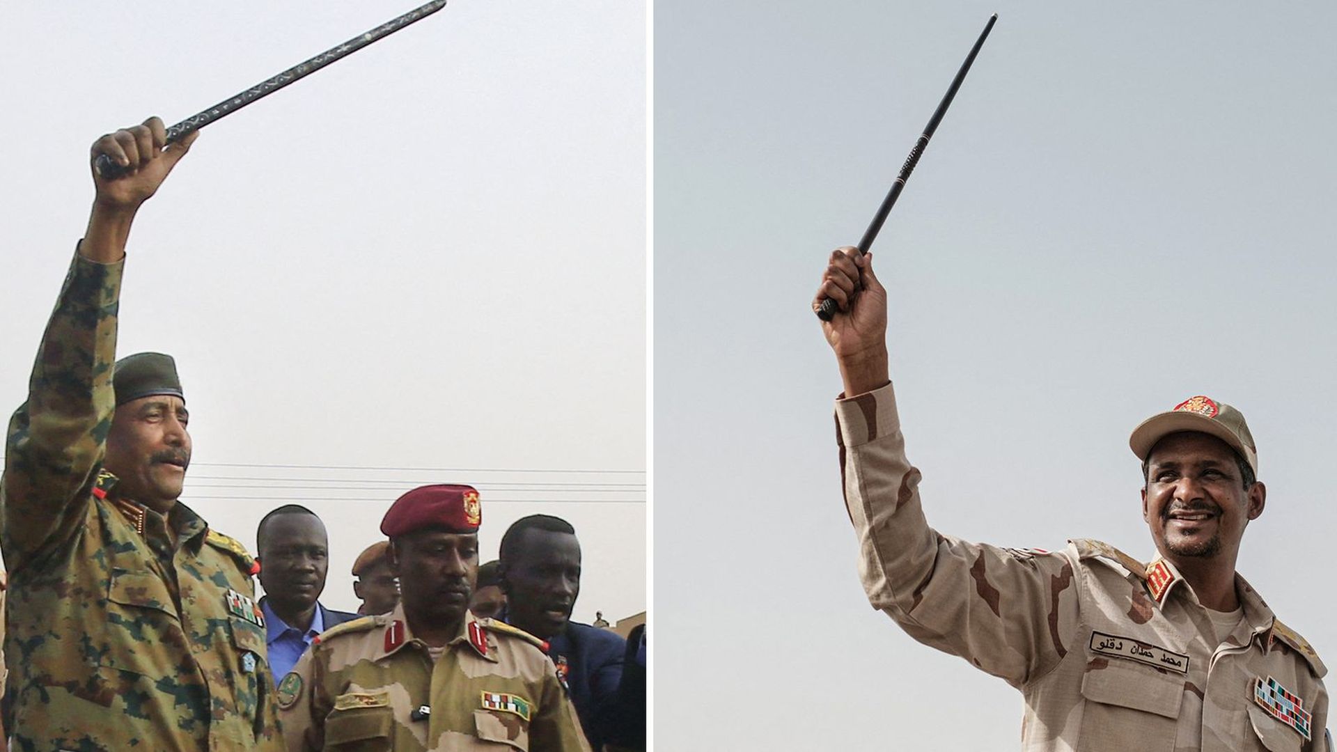 This file picture composite shows Sudanese army chief Gen. Abdel Fattah al-Burhan (L) on June 29, 2019 and Sudanese paramilitary commander Gen. Mohamed Hamdan Daglo on June 18, 2019. Photos: Photo: Yasuyoshi Chiba/Ashraf Shazly/AFP via Getty Images