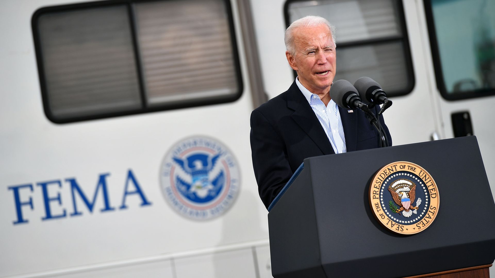 President Biden speaking after visiting a FEMA Covid-19 vaccination facility in Houston on Feb. 26.