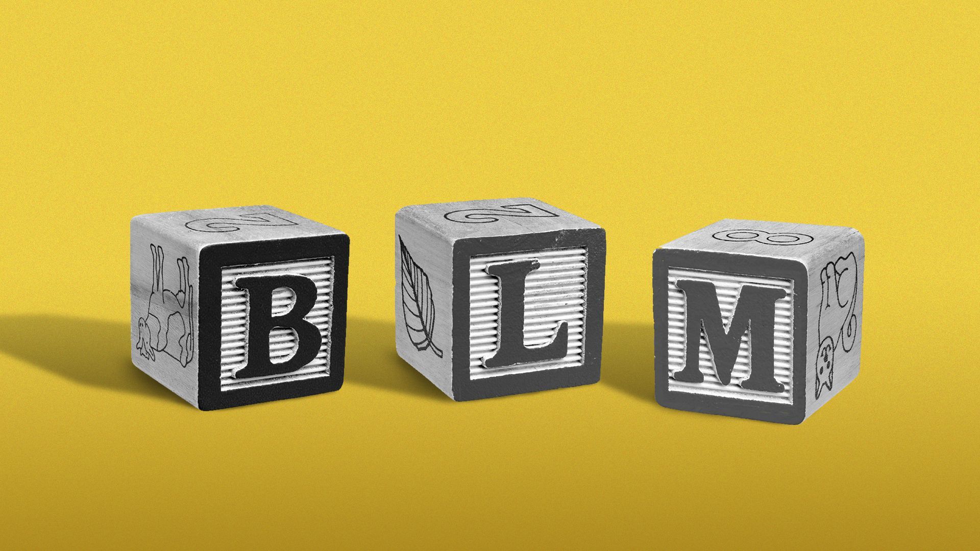 Illustration of alphabet blocks, spelling "BLM"