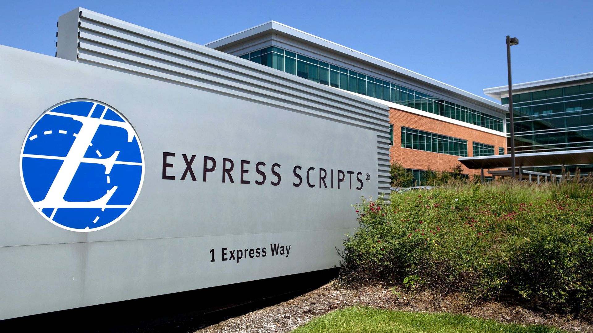 A sign at the headquarters of Express Scripts.
