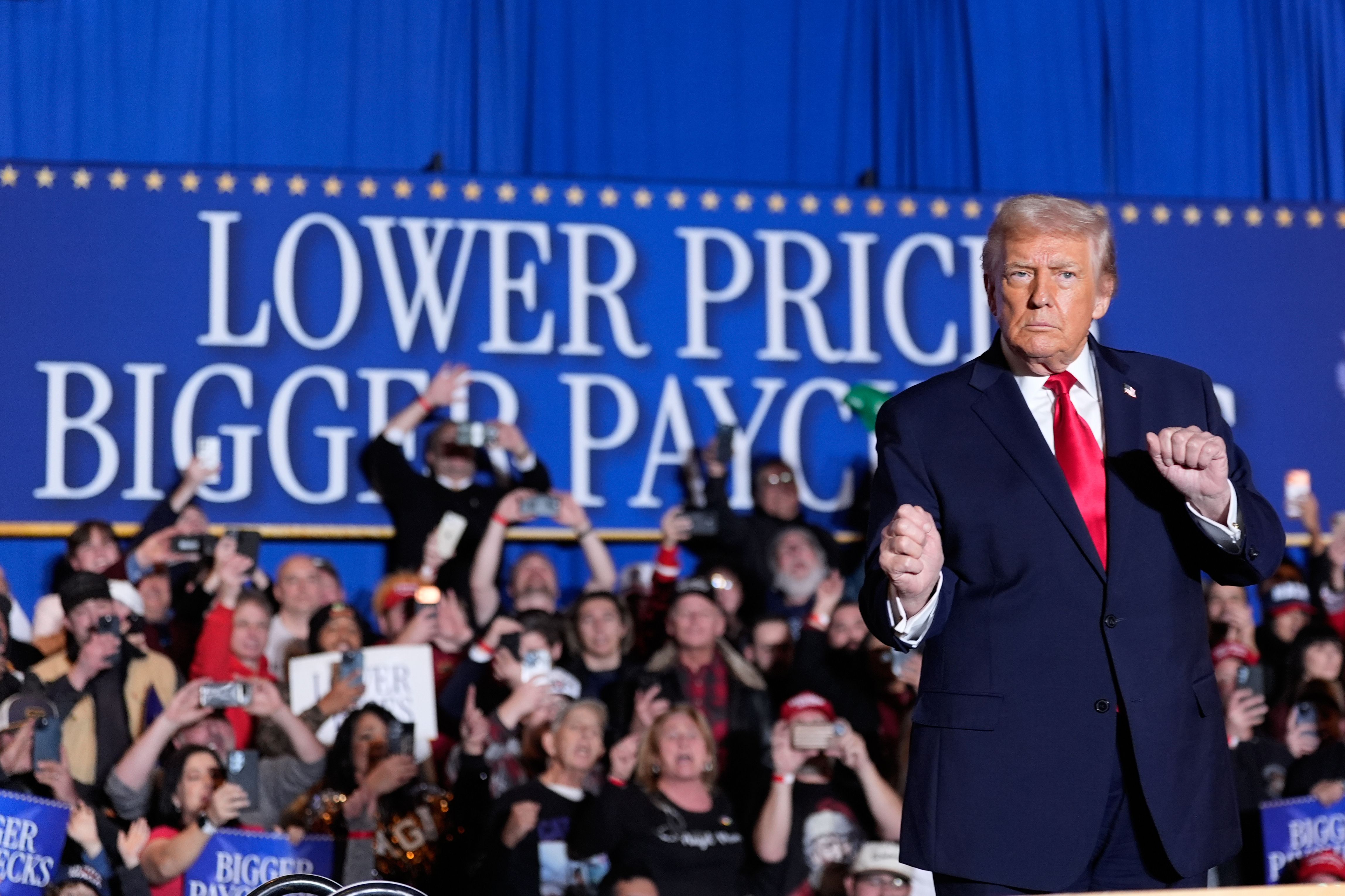 President Trump arrives to speak at Mount Airy Casino Resort last night in Mount Pocono, Pa.