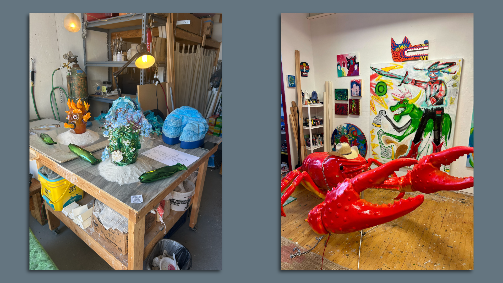 Sommer chatted with Jenna Efrein in Studio 58 (left) and Cici McGonigle in Studio 12 (right) during Bakehouse's Baker's Brunch. Photo: Sommer Brugal/Axios