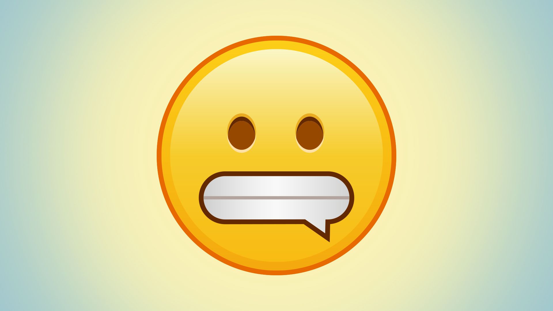 Illustration of the grimace emoji with the mouth slightly altered to be shaped like a speech bubble.