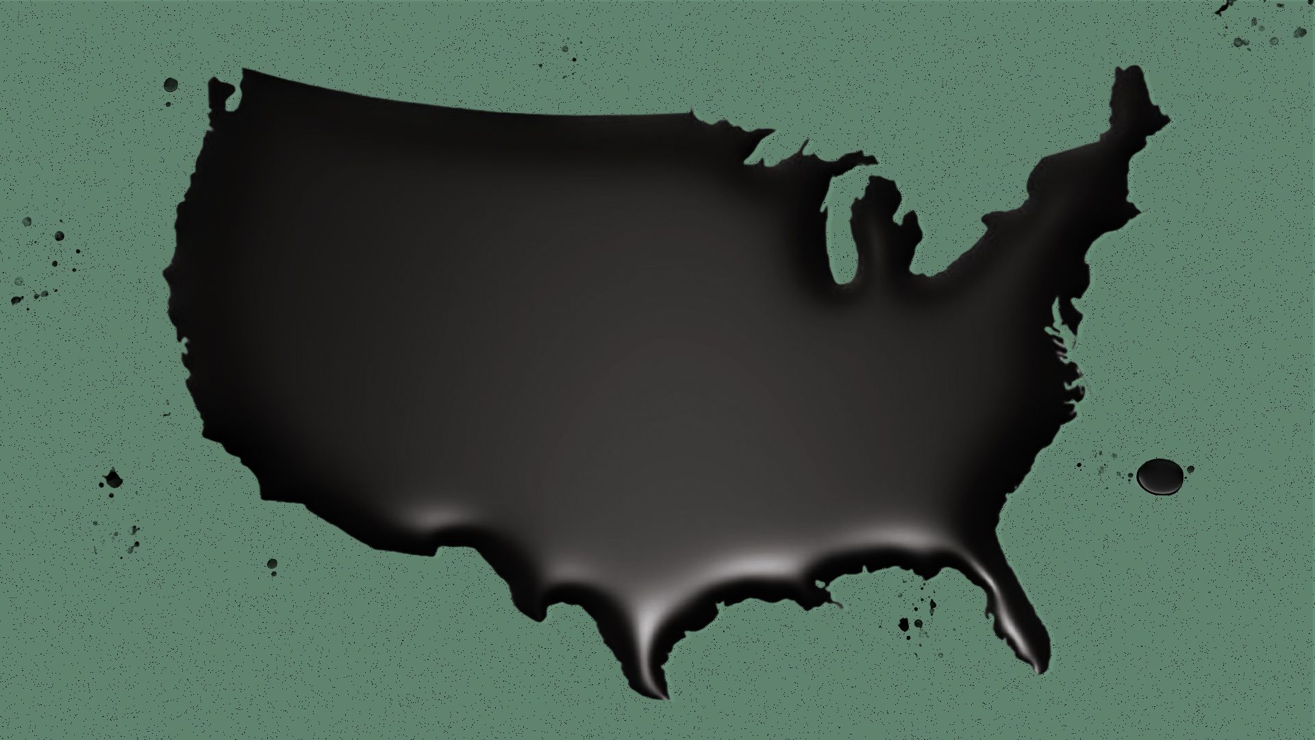 Illustration of a blob of oil in the shape of the United States of America.