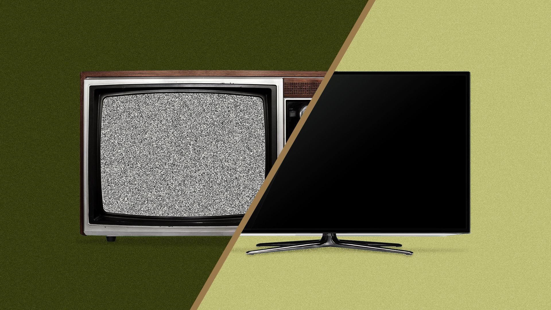 Illustration of a vintage television split with a modern smart television.