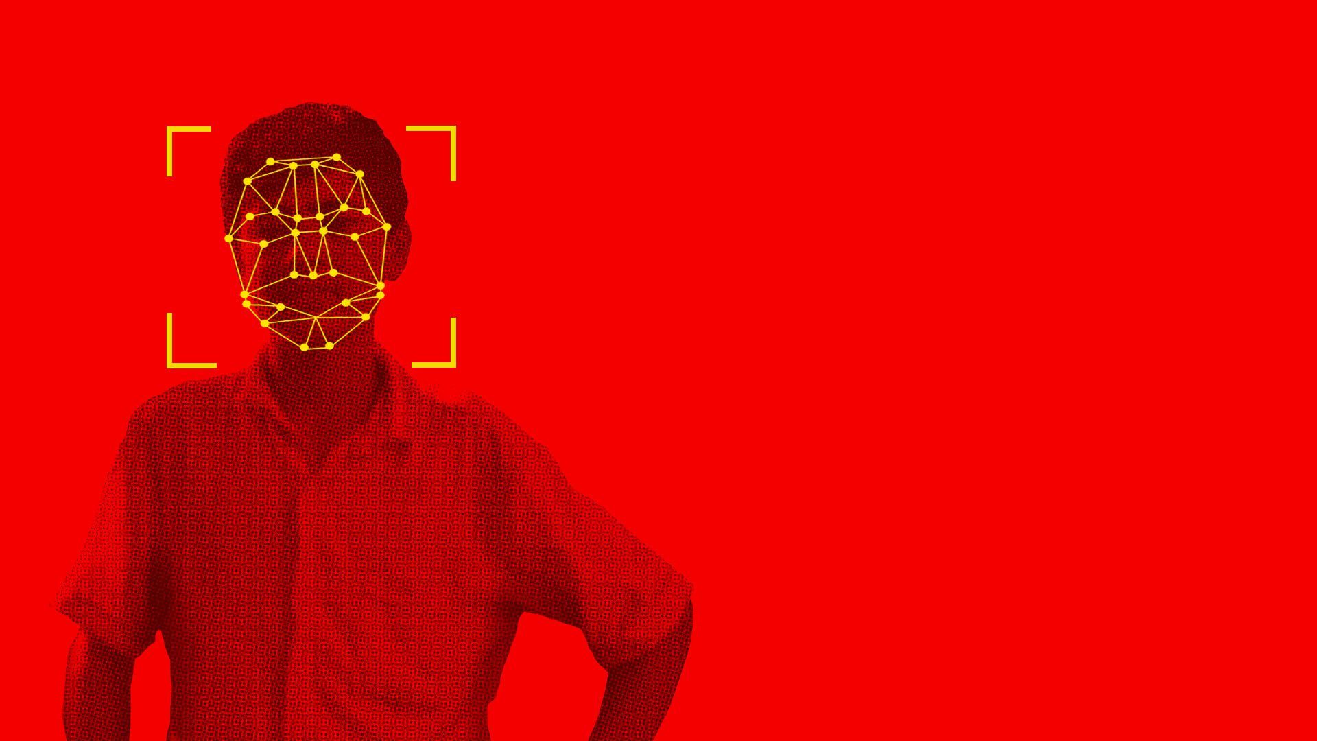 Illustration of a person targeted by face-recognition technology