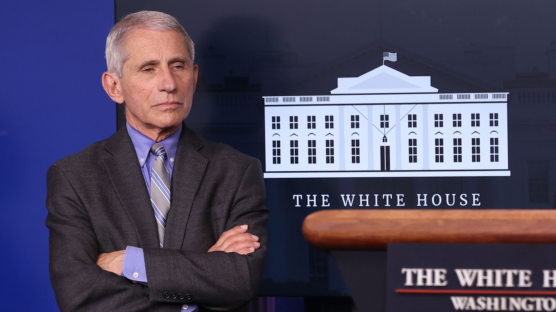 Dr. Anthony Fauci in the White House press briefing room