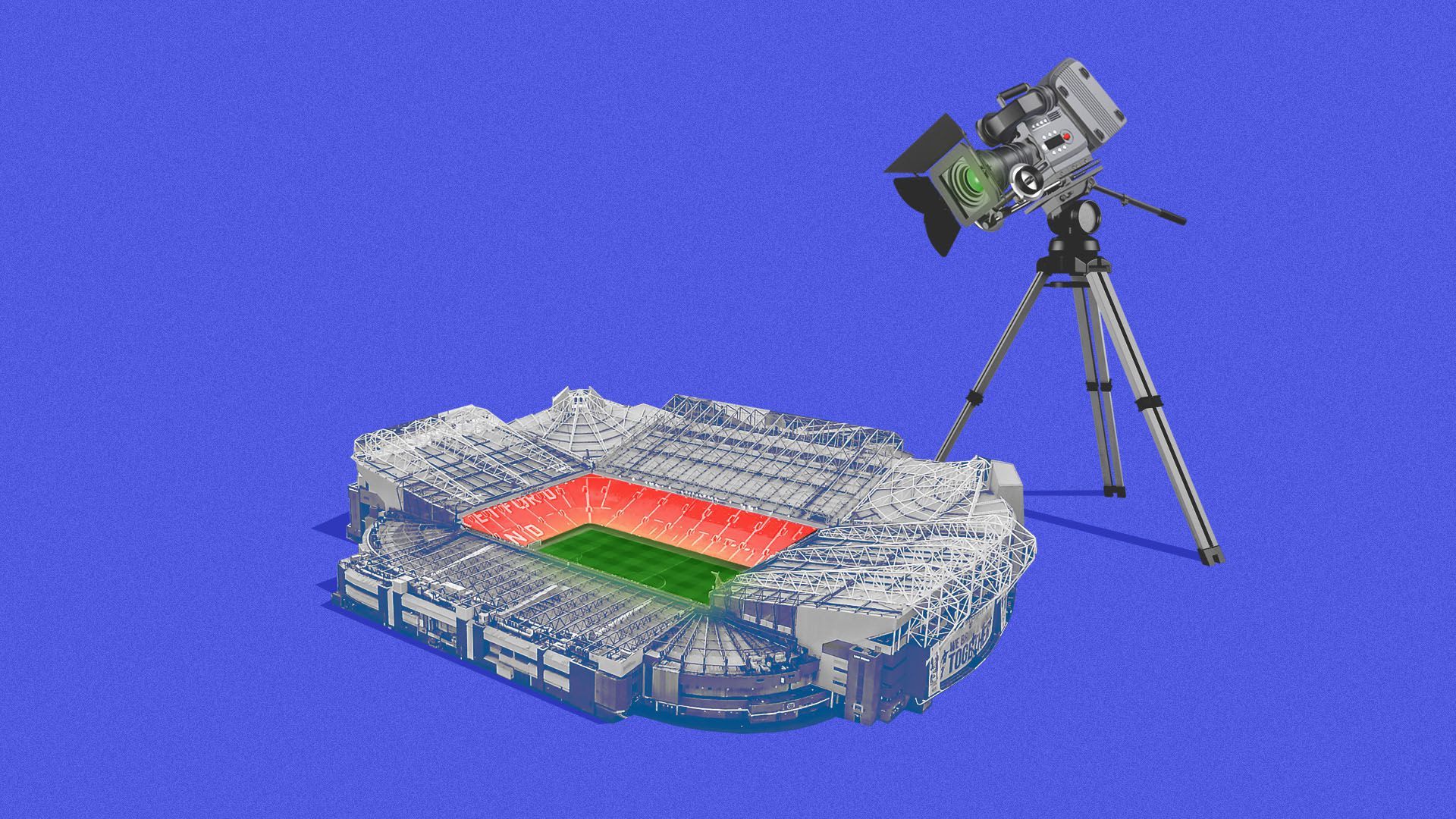 illustration of a sports stadium with a huge broadcast camera standing over it