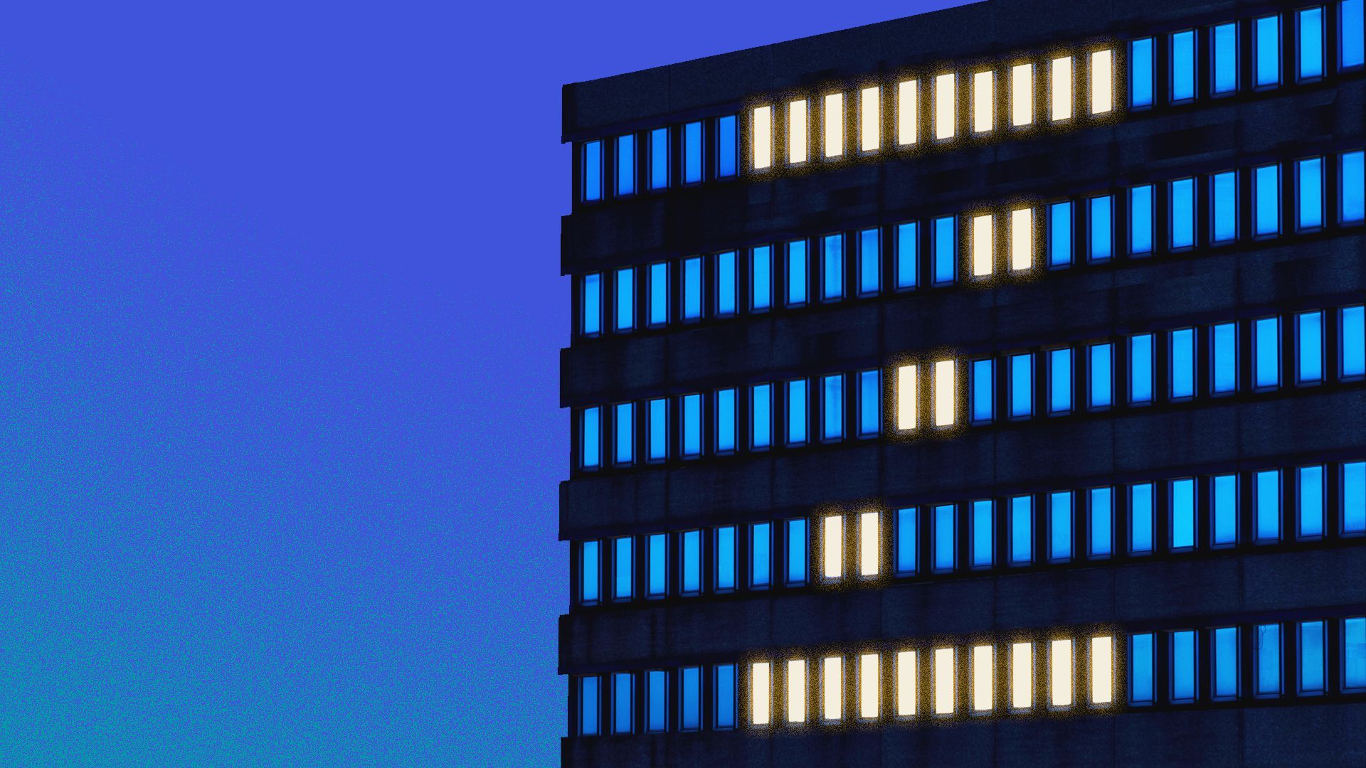 Illustration of illuminated windows on the side of a building in the shape of a "Z."