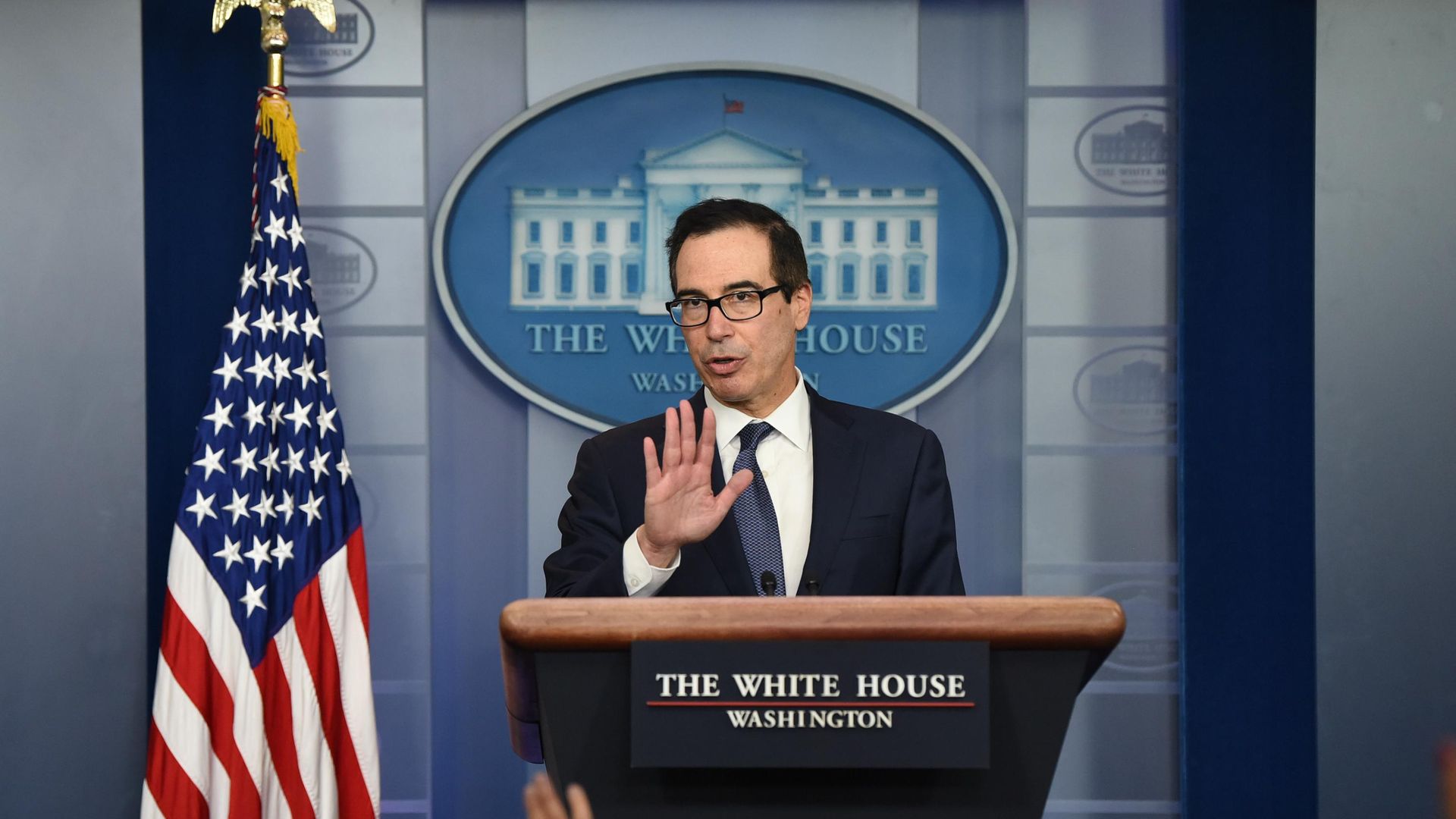 U.S. Treasury Secretary Steven Mnuchin Holds Press Briefing