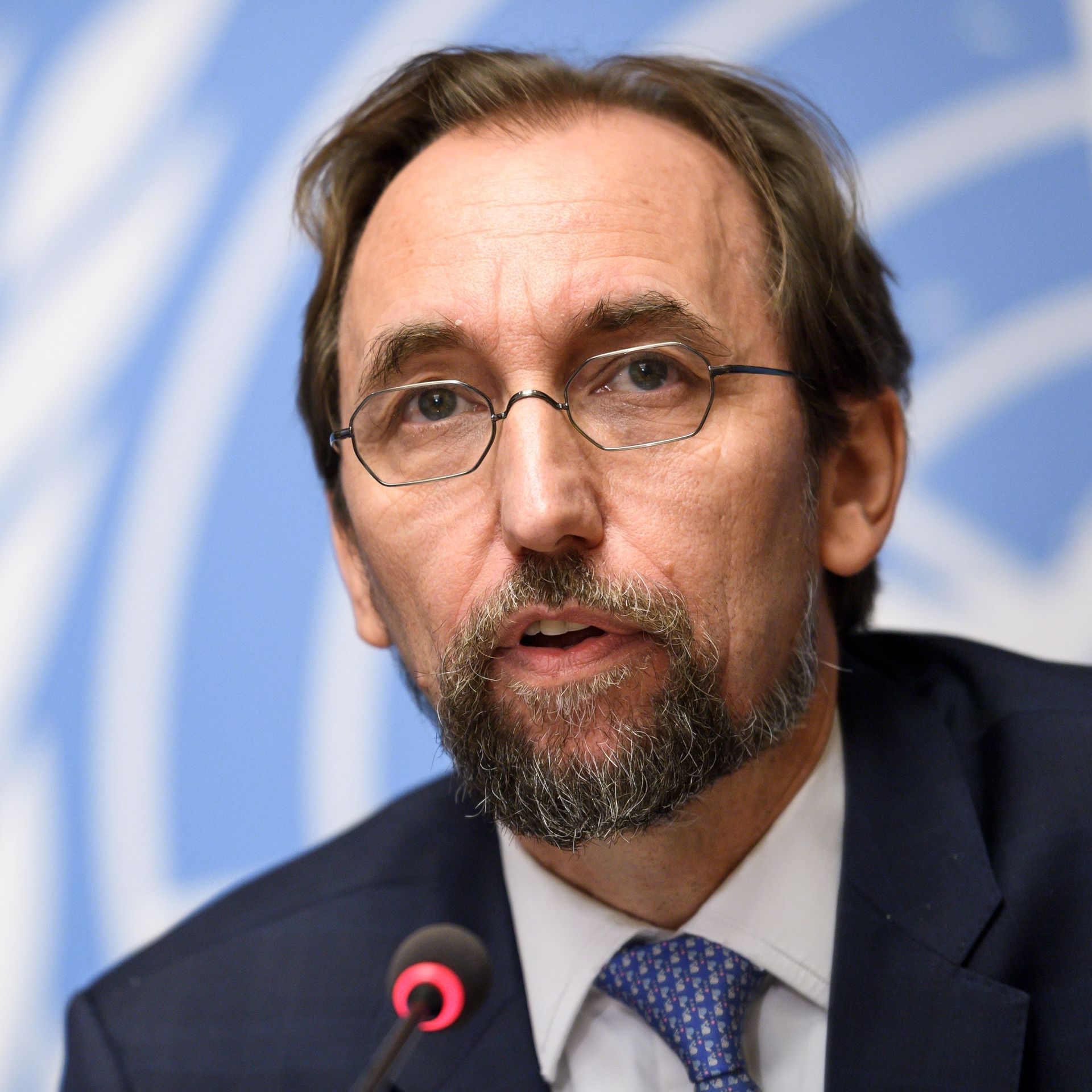 United Nations High Commissioner for Human Rights Zeid Ra'ad Al Hussein speaking during a press conference at the UN Offices in Geneva.