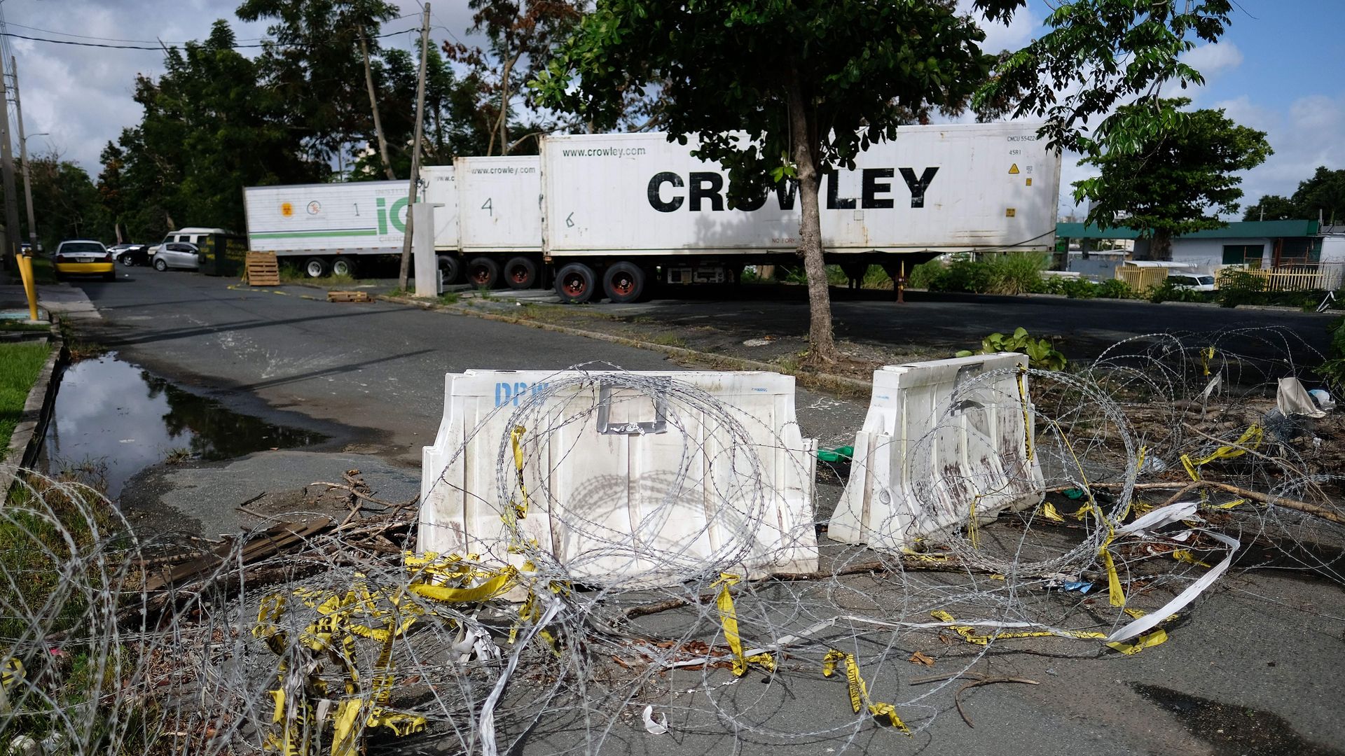 Shipping containers with unclaimed bottles of water in Puerto Rico. 