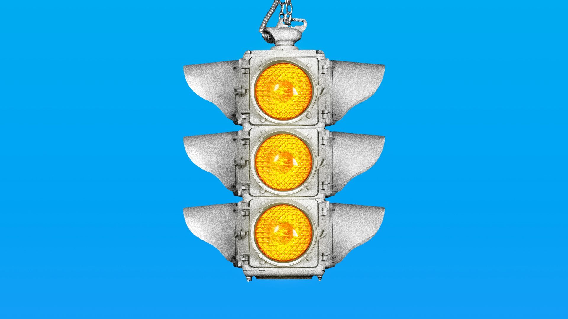 Illustration of a traffic light with all yellow lights.