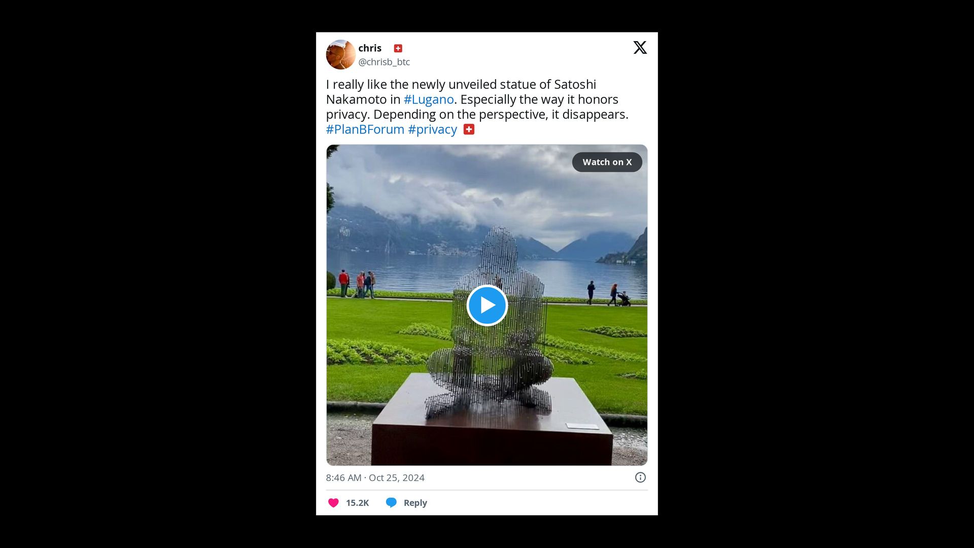 Culture hash: Switzerland's new Satoshi statue