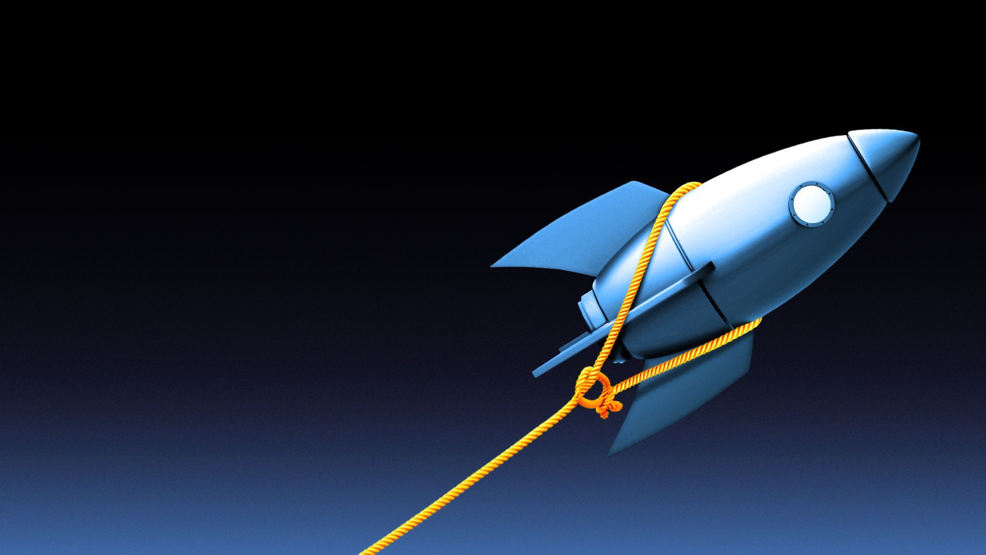 Illustration of a rocket ship being pulled back by a lasso