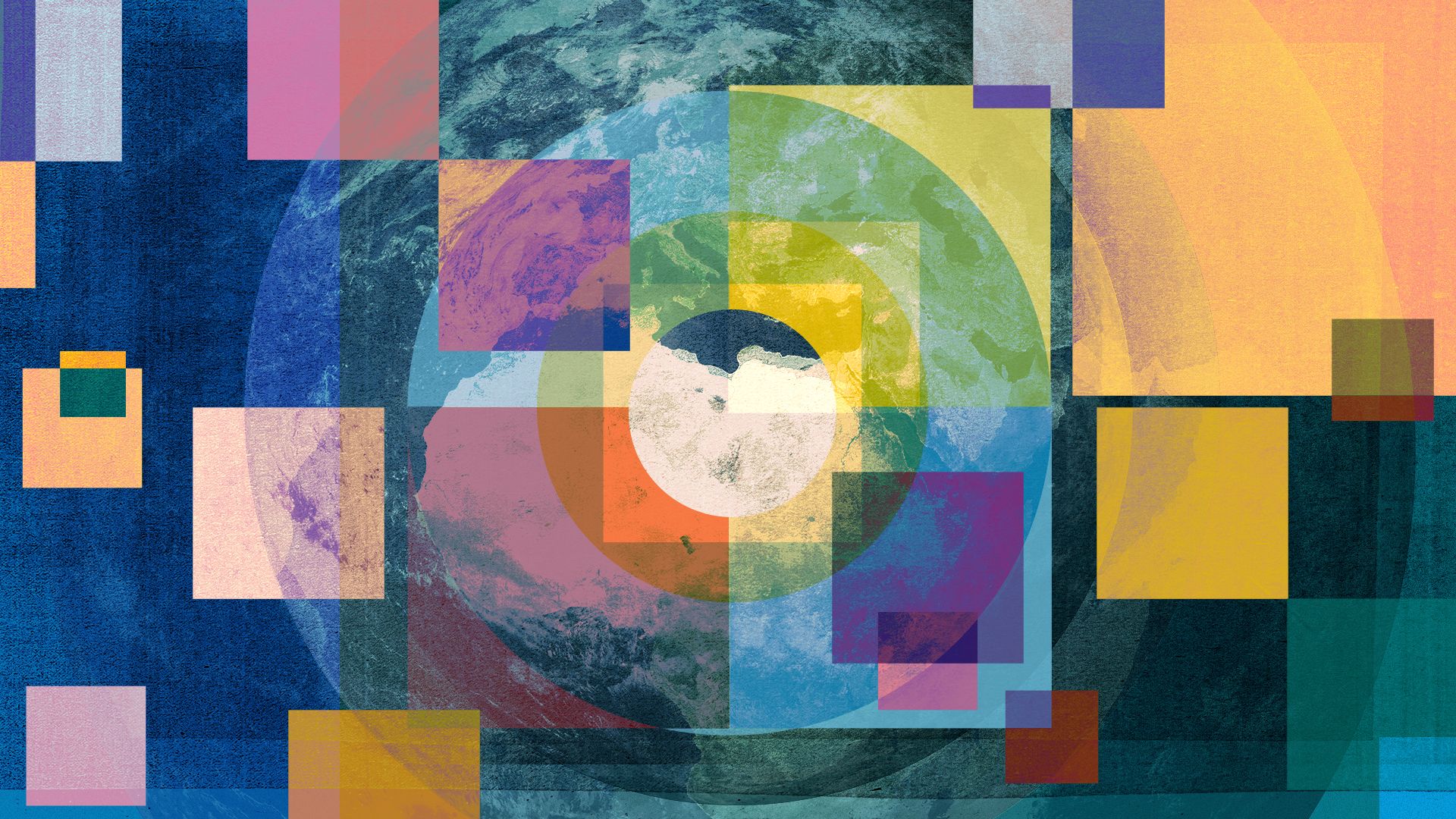 Illustration of abstract shapes and the earth.