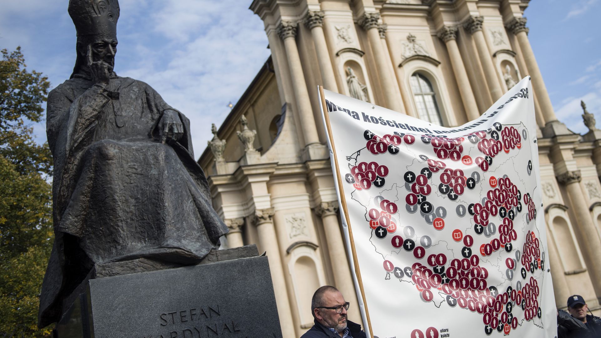 A demonstration outside a Catholic Church in Warsaw, Poland against catholic priests who committed pedophilia.