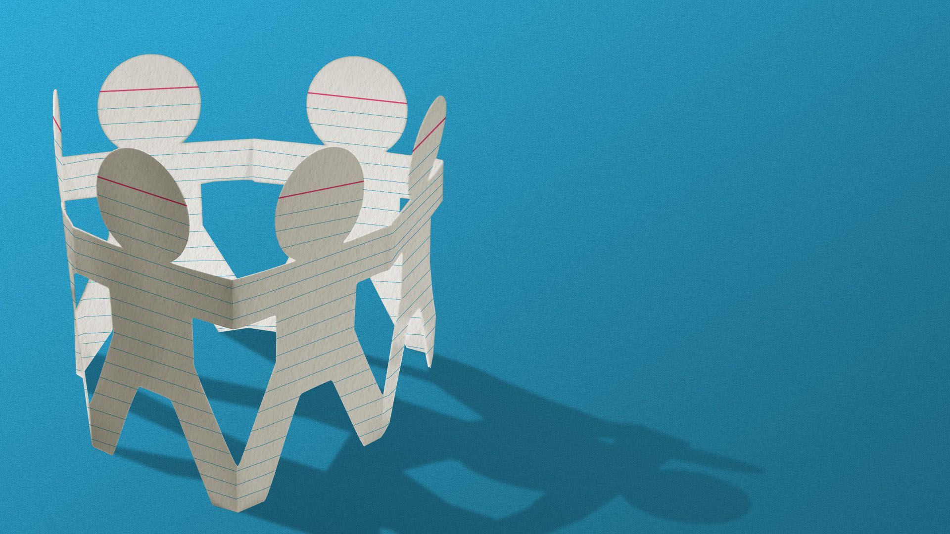 Illustration of notebook paper cut to look like children holding hands in a circle