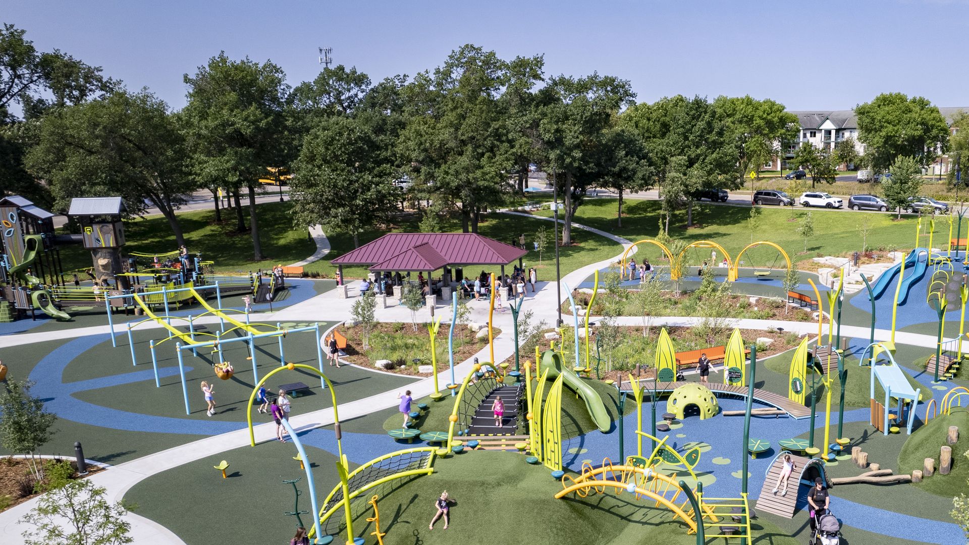 An aerial view of a playground in Shoreview