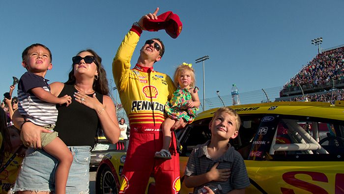 Joey Logano (center) and family. Photo: Courtesy of Netflix 