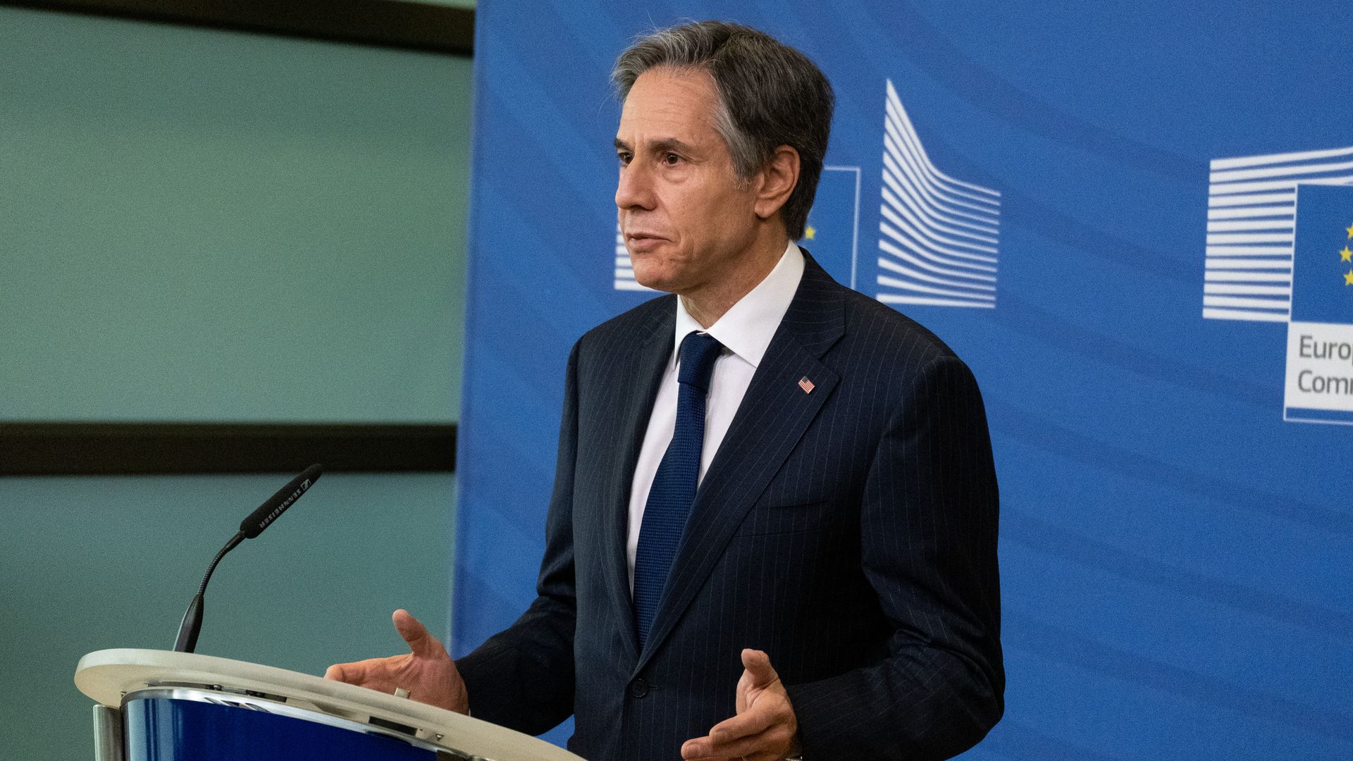 Antony Blinken, U.S. secretary of state, speaks during a news conference in the Berlaymont building in Brussels, Belgium, on Wednesday, March 24
