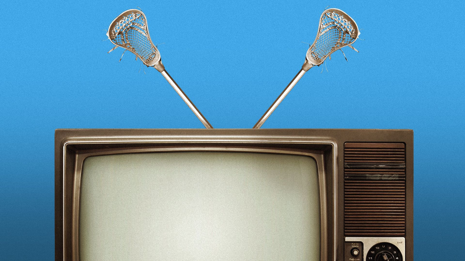 Illustration of a TV with lacrosse sticks as antennae.