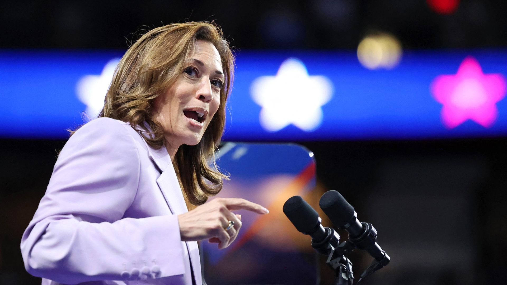 Kamala Harris speaks during a campaign rally on August 10. 
