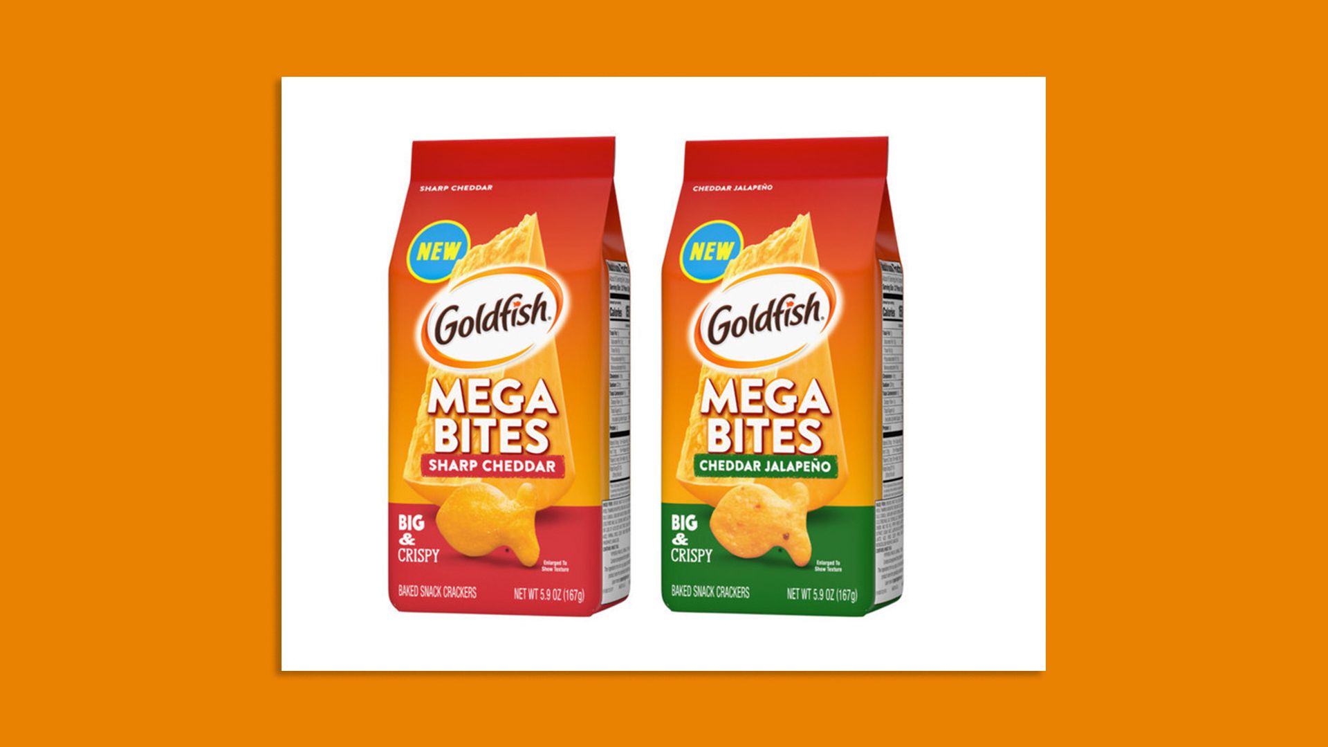 Bags of new Goldfish Mega Bites crackers