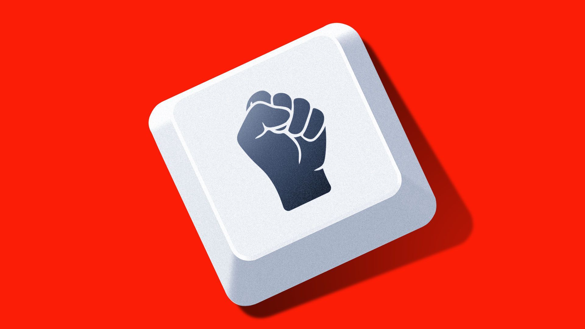 Illustration of a white computer keyboard key with a black fist symbol on it