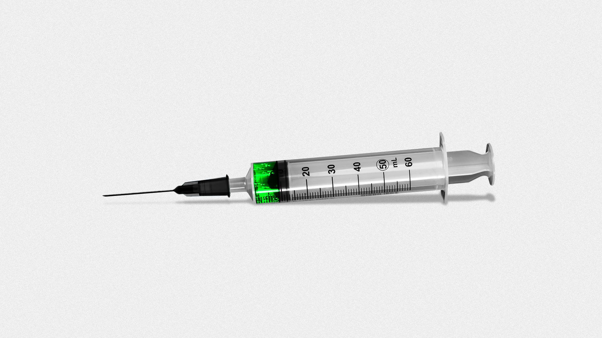 Illustration of syringe full of glowing liquid.