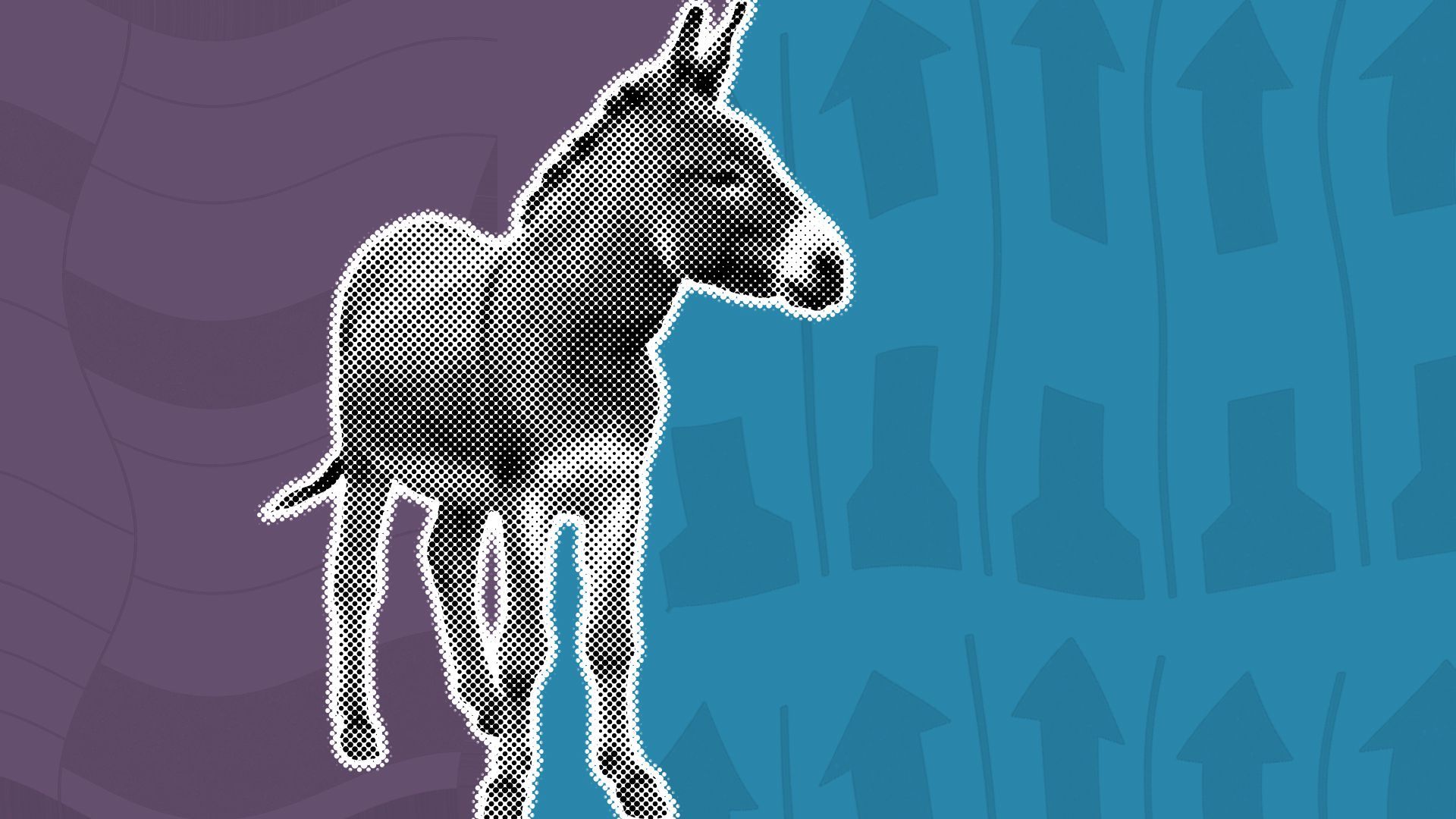 Illustration of a donkey with ballot elements that are distorted and wavy behind it