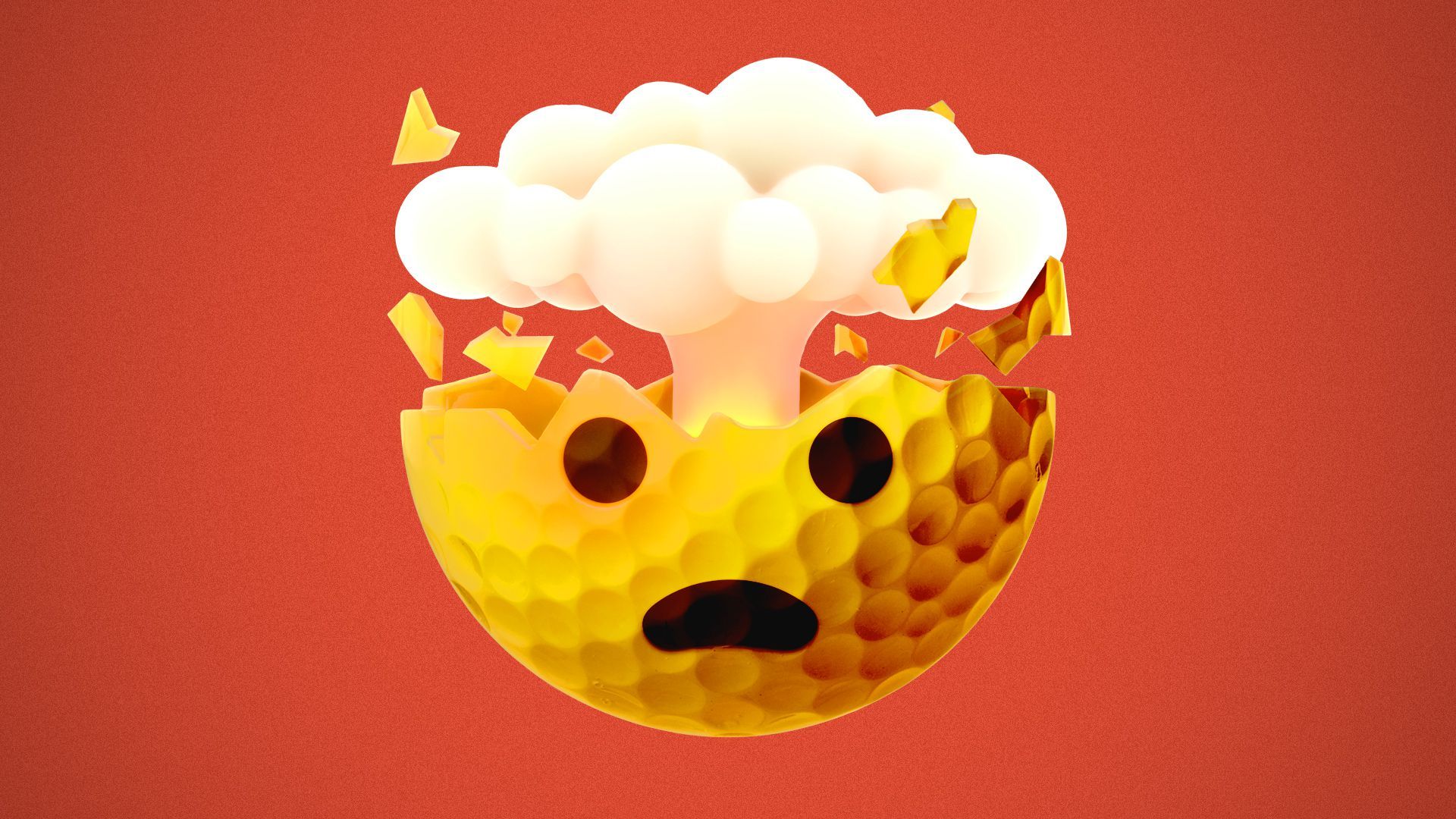 Illustration of the “mind blown” emoji made of a golf ball