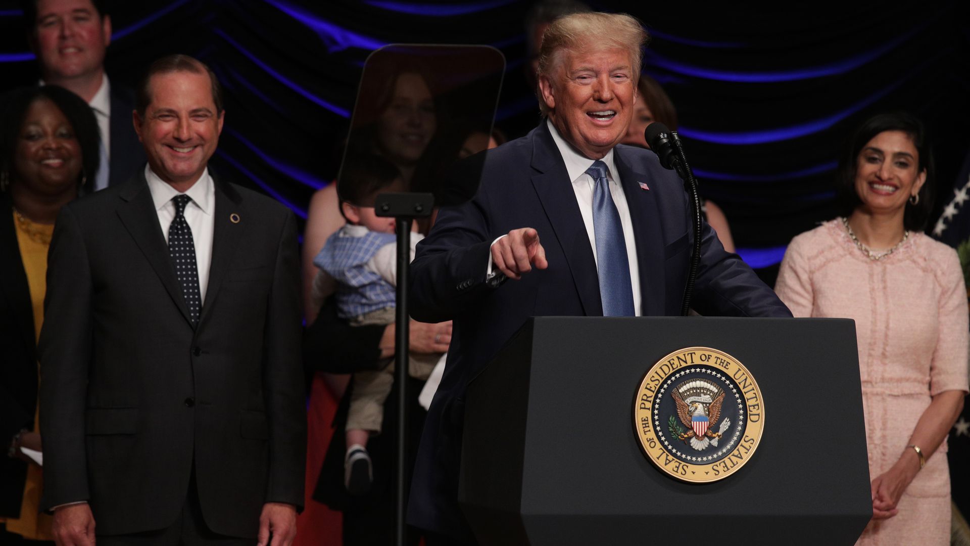 HHS Sec. Alex Azar, President Trump and CMS Administrator Seema Verma. 