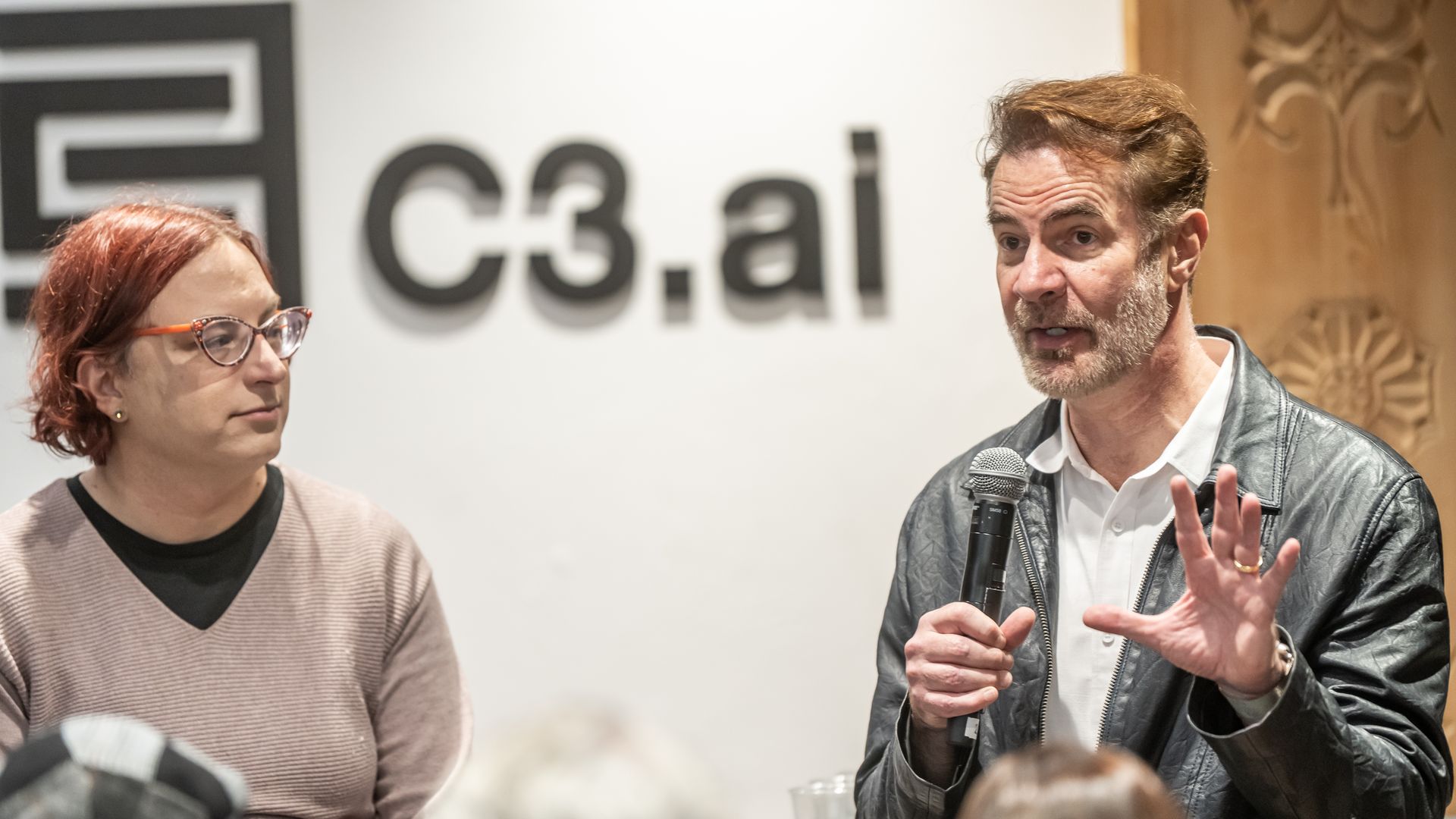 Axios' Ina Fried in conversation with Stanford's Erik Brynjolfsson. Photo: Dani Ammann on behalf of Axios