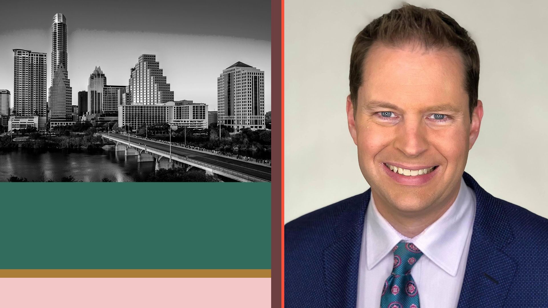 Photo illustration of Tony Plohetski and the Austin skyline.